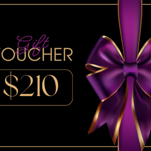 Elegant $210 gift voucher with purple ribbon design