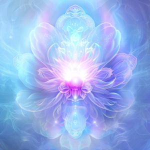 Radiant blue and pink mystical lotus flower illustration