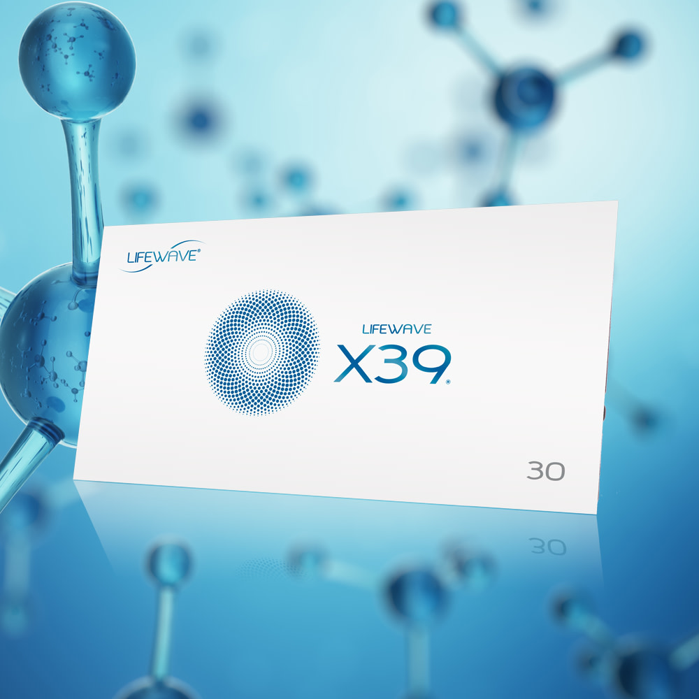 Lifewave X39 product card with molecular background