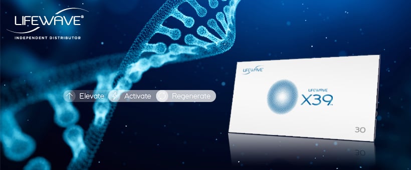 Lifewave X39 product and DNA strand illustration