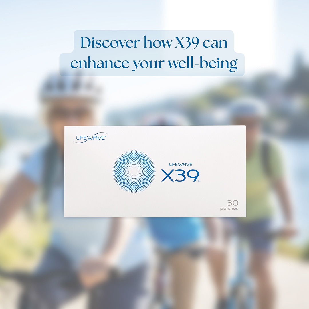 X39 well-being patches advertisement with blurred background